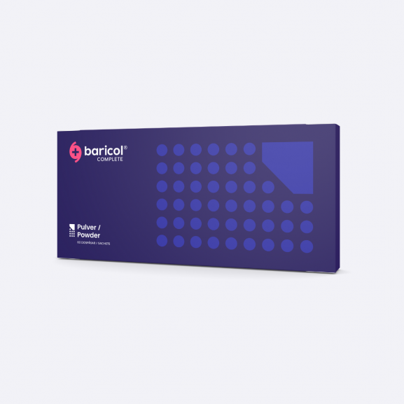 Baricol powder, purple box with white text