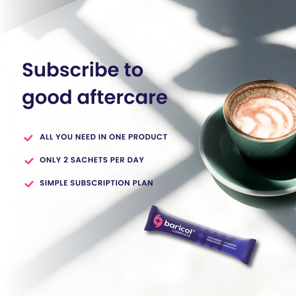 Subscribe to good aftercare text and a cup of coffee and baricol complete powder